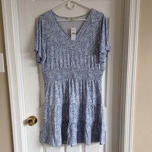 NWT LOFT Blue Ditsy Floral Smocked Mini Dress